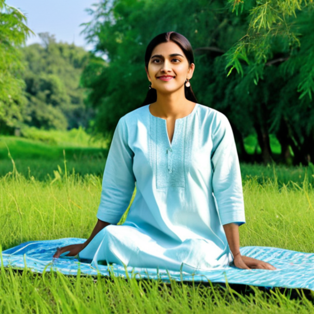 **
"A woman wearing a modest, light-colored kurta, sitting peacefully on a grassy field under a bright blue sky, fully clothed, appropriate attire, safe for work, perfect anatomy, natural proportions, family-friendly, surrounded by green trees, enjoying the serenity of nature, professional photography, high quality"
**