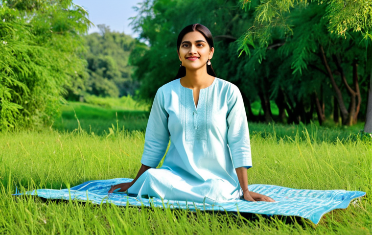**
"A woman wearing a modest, light-colored kurta, sitting peacefully on a grassy field under a bright blue sky, fully clothed, appropriate attire, safe for work, perfect anatomy, natural proportions, family-friendly, surrounded by green trees, enjoying the serenity of nature, professional photography, high quality"
**