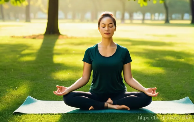 아웃도어 테라피에 대한 고찰 - **Prompt 1: Serene Morning Meditation in a Lush Park**
    "A peaceful outdoor scene depicting a per...