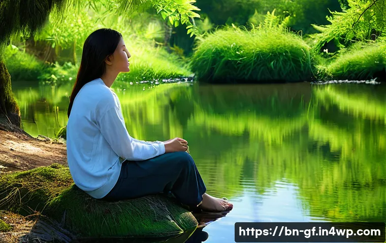 아웃도어 테라피로 우울증 극복하기 - **Prompt 1: Serene Riverside Reflection**
"A person, dressed in comfortable, modest casual cloth...