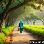 Home 22 아웃도어 테라피와 정서 지능 - A serene outdoor park scene in Bangladesh during early morning, featuring lush green trees and vibra...