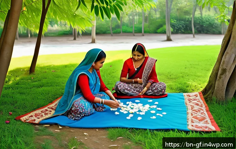 아웃도어 테라피와 예술 활동의 융합 - A serene outdoor scene featuring a Bengali family and friends engaged in creative art therapy amidst...